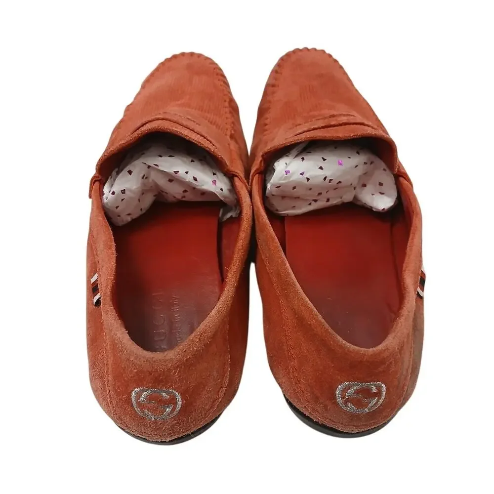 Gucci Red Suede Leather Slip‎ on Web Loafers Men's 9.5 G Driving Shoes Moccasin